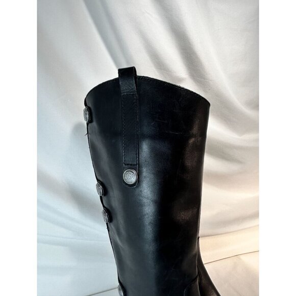 Arturo Chiang Black Riding Boots Leather Silver Button Embellished Pull On 7.5 - Picture 6 of 14